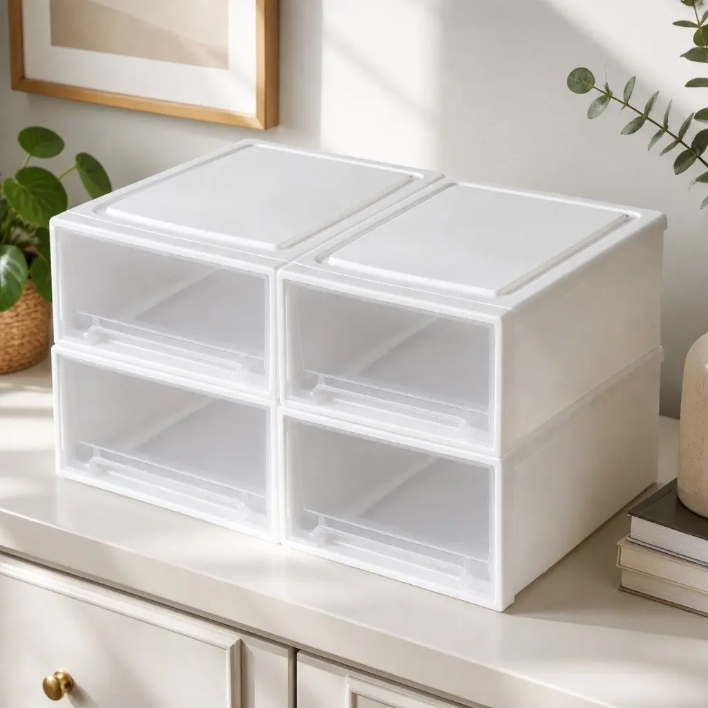 Small Storage Drawers Stackable Containers 25cm x 34cm x 12cm Transparent