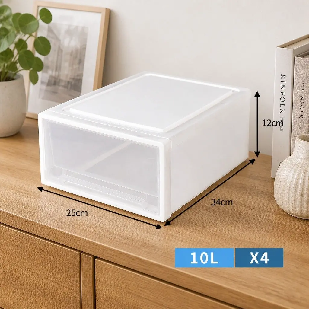 Small Storage Drawers Stackable Containers 25cm x 34cm x 12cm Transparent