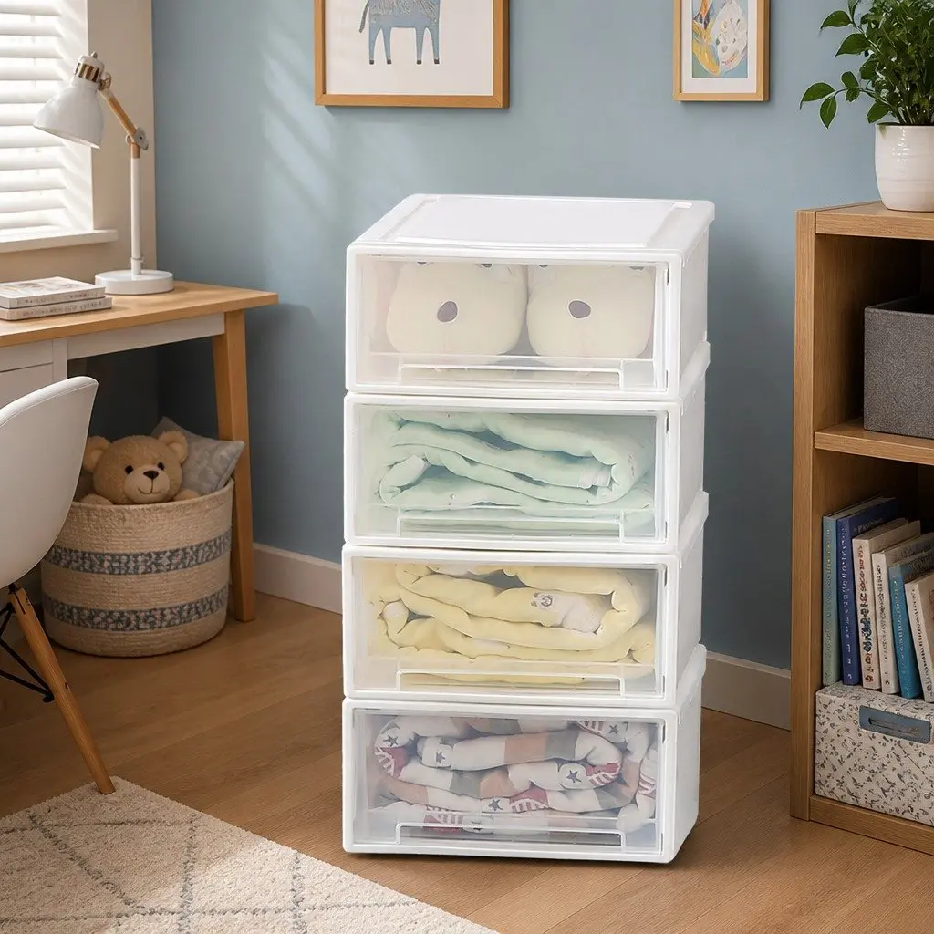 Small Storage Drawers Stackable Containers 25cm x 34cm x 12cm Transparent