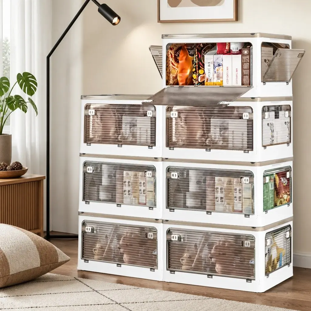 Stackable Storage Box with Lid Large Capacity Container 28L 55L 124L White Orange Green