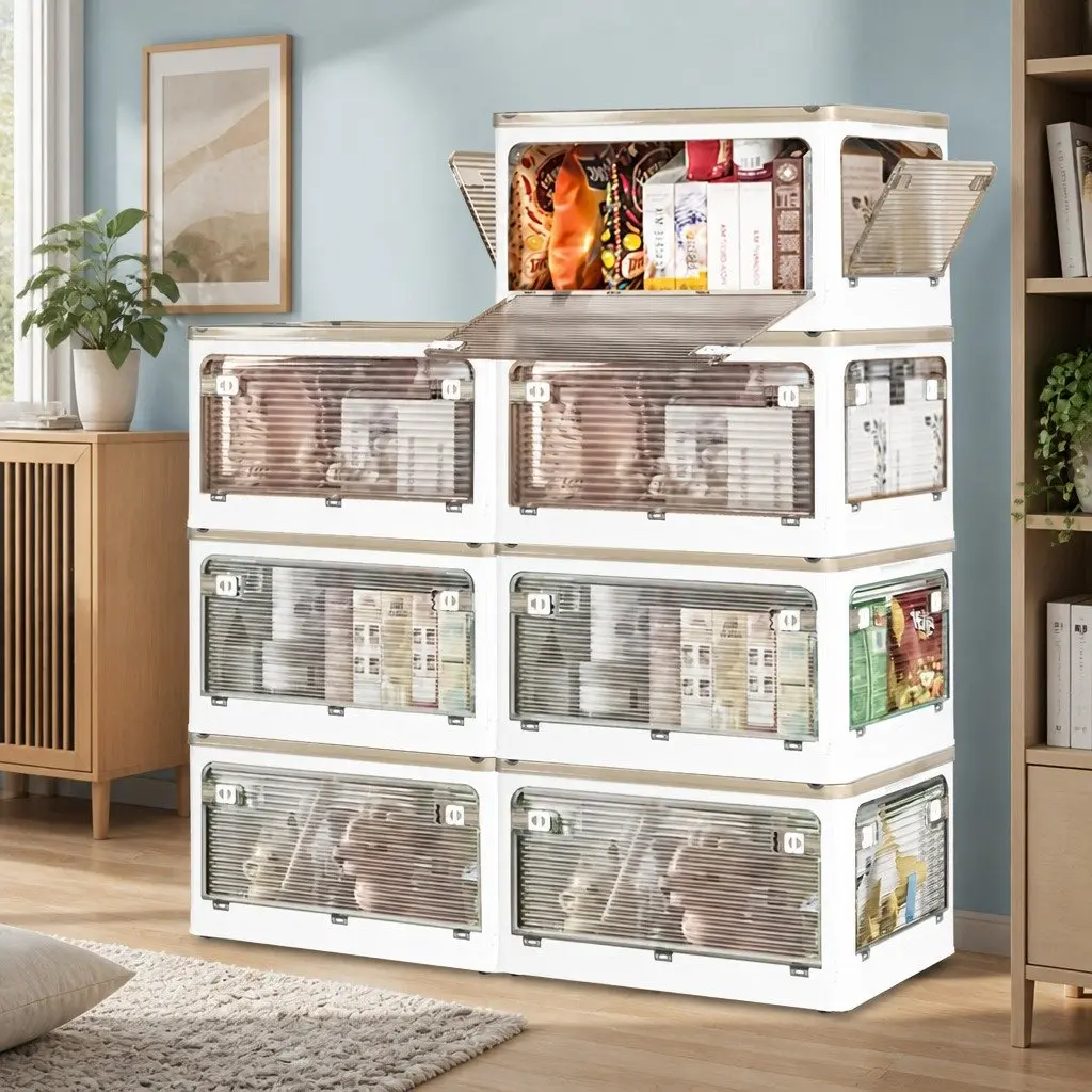 Stackable Storage Box with Lid Organizing Household Items 28L 55L 124L White Orange Green
