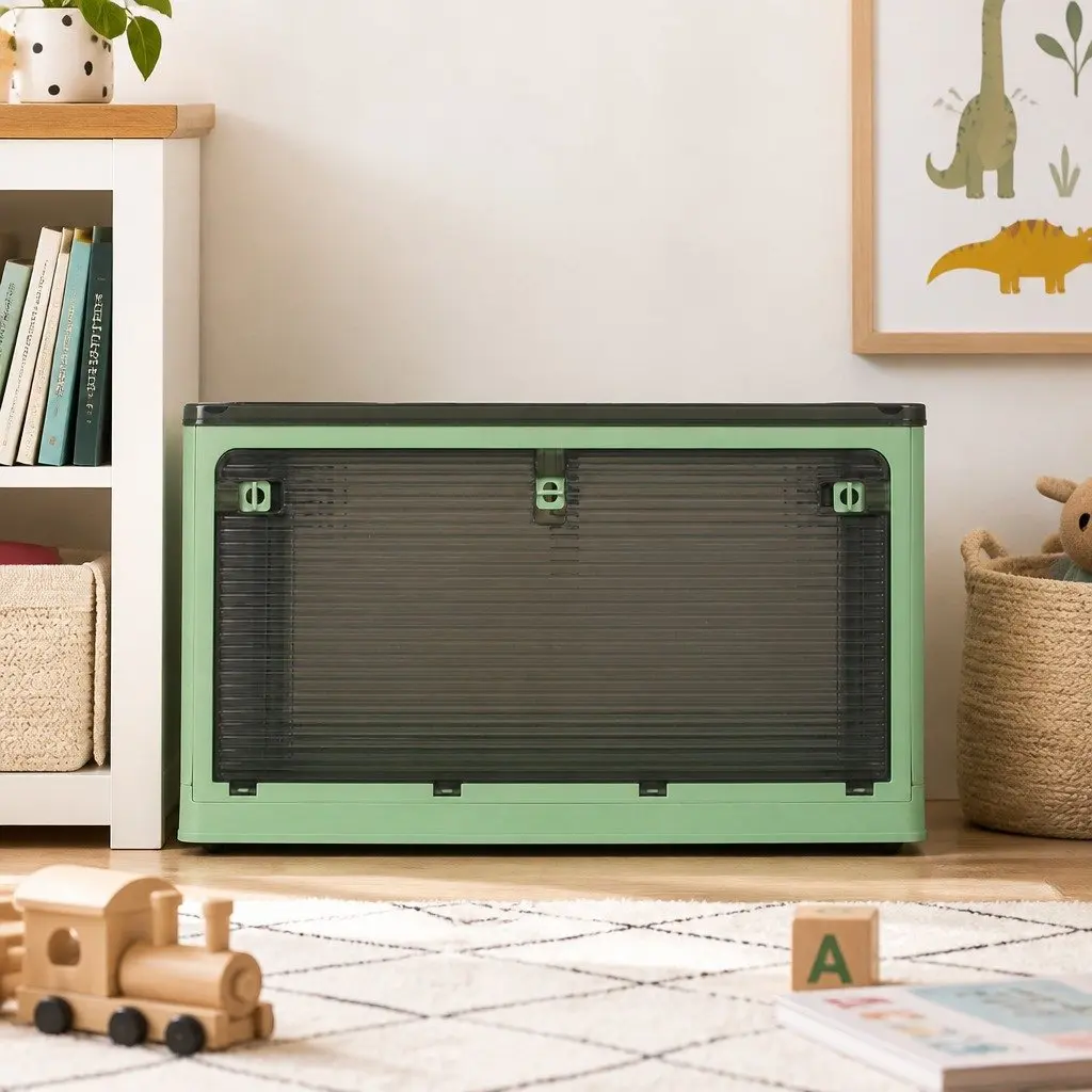Stackable Storage Box Plastic Container with Lid Large Capacity Home Organizer Green