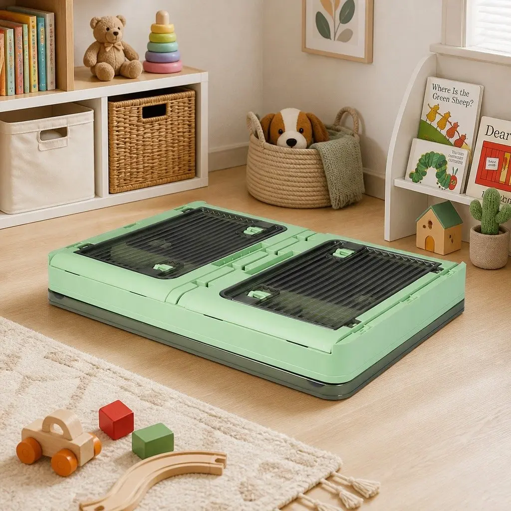 Stackable Storage Box Plastic Container with Lid Large Capacity Home Organizer Green