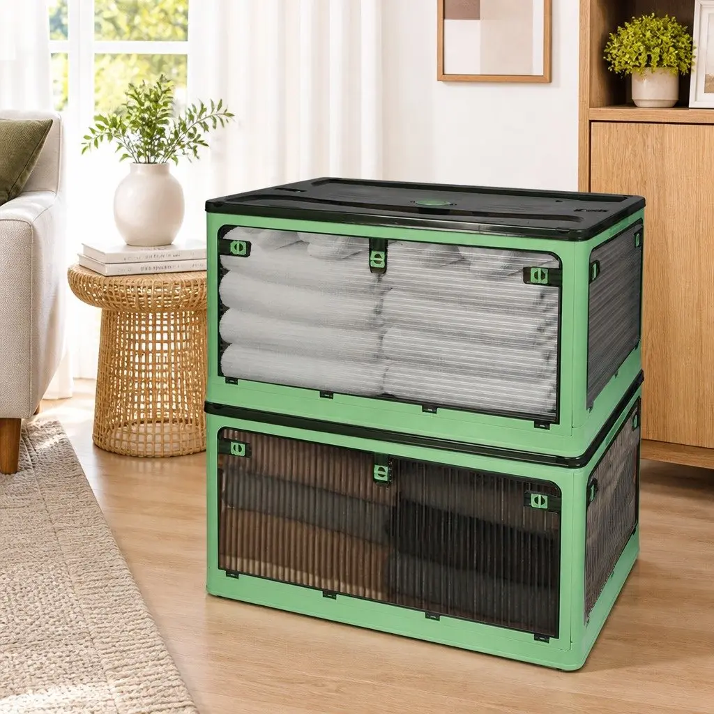 Stackable Storage Box Plastic Container with Lid Large Capacity Home Organizer Green