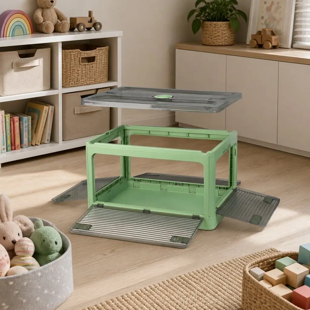 Stackable Storage Box Container 55L for Organizing Household Items Green