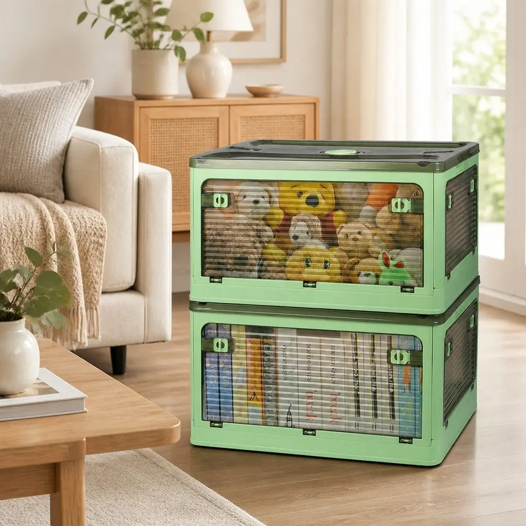 Stackable Storage Container Green Small Medium Organizer Box with Lid