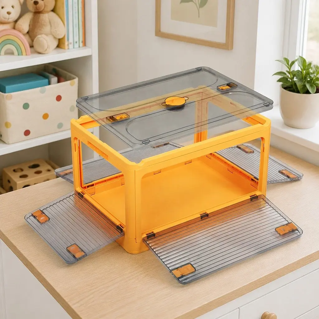 Stackable Storage Container Orange Small Foldable Plastic Box Organiser