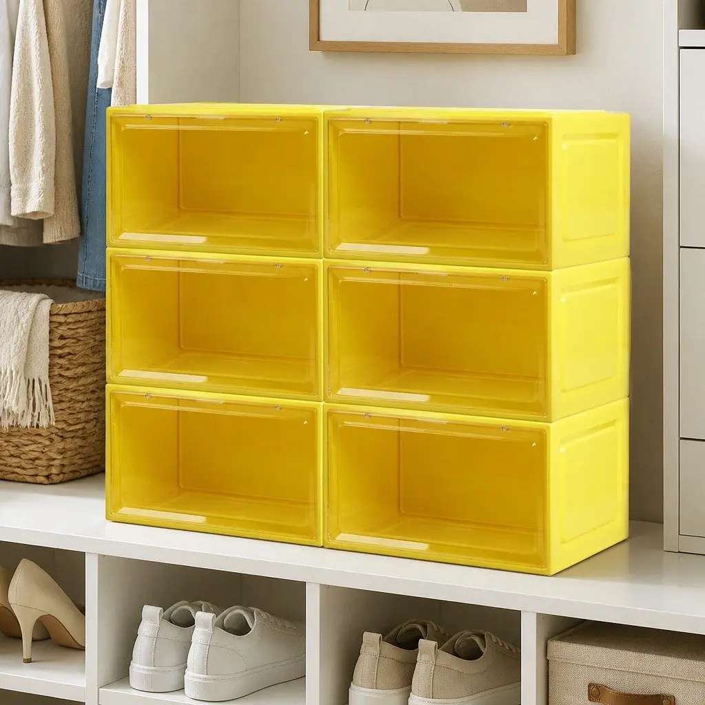 Stackable Shoe Storage Box Drop Front Clear Door Organiser 35.5cm x 26cm x 21cm Green Yellow Pink Blue