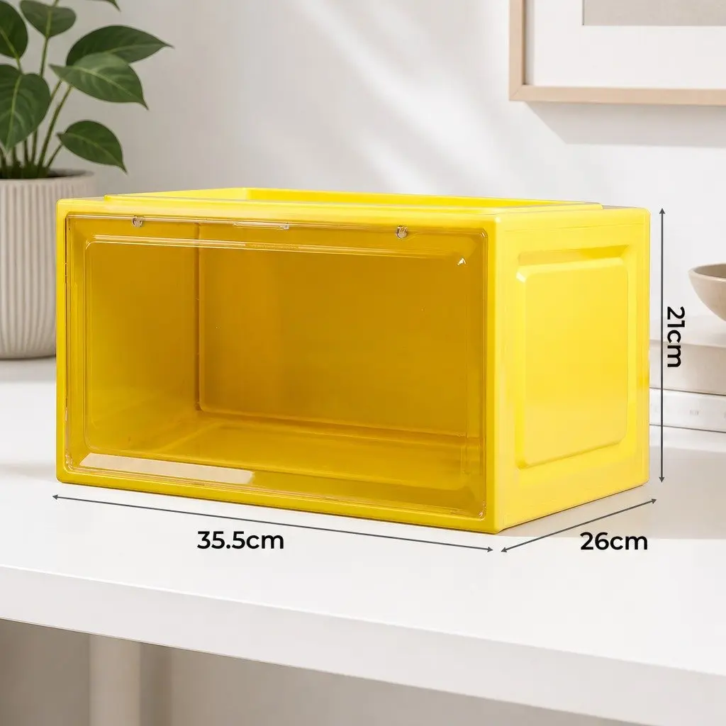 Stackable Shoe Storage Box Drop Front Clear Door Organiser 35.5cm x 26cm x 21cm Green Yellow Pink Blue