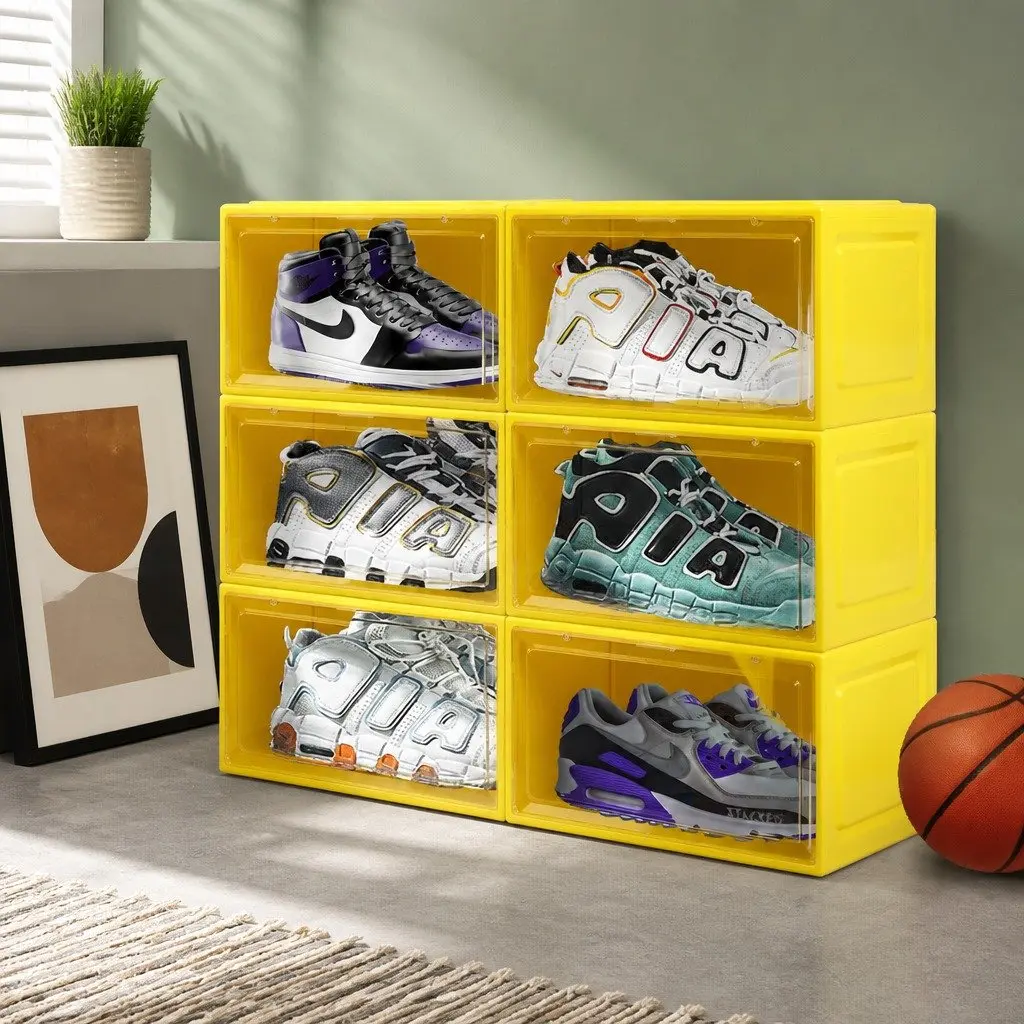 Stackable Shoe Storage Box Drop Front Clear Door Organiser 35.5cm x 26cm x 21cm Green Yellow Pink Blue