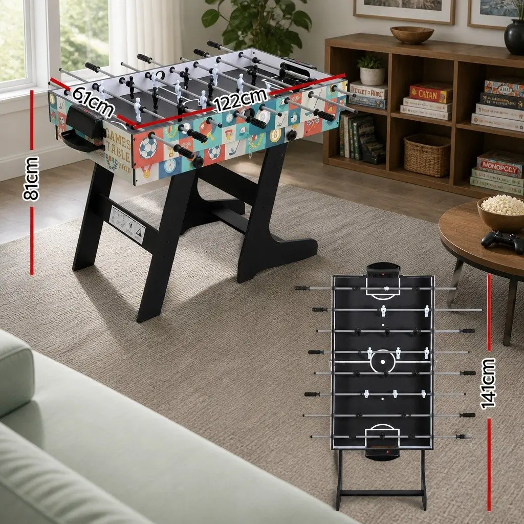 4-in-1 Multi Game Table Foosball Pool Tennis Hockey Foldable Compact Blue