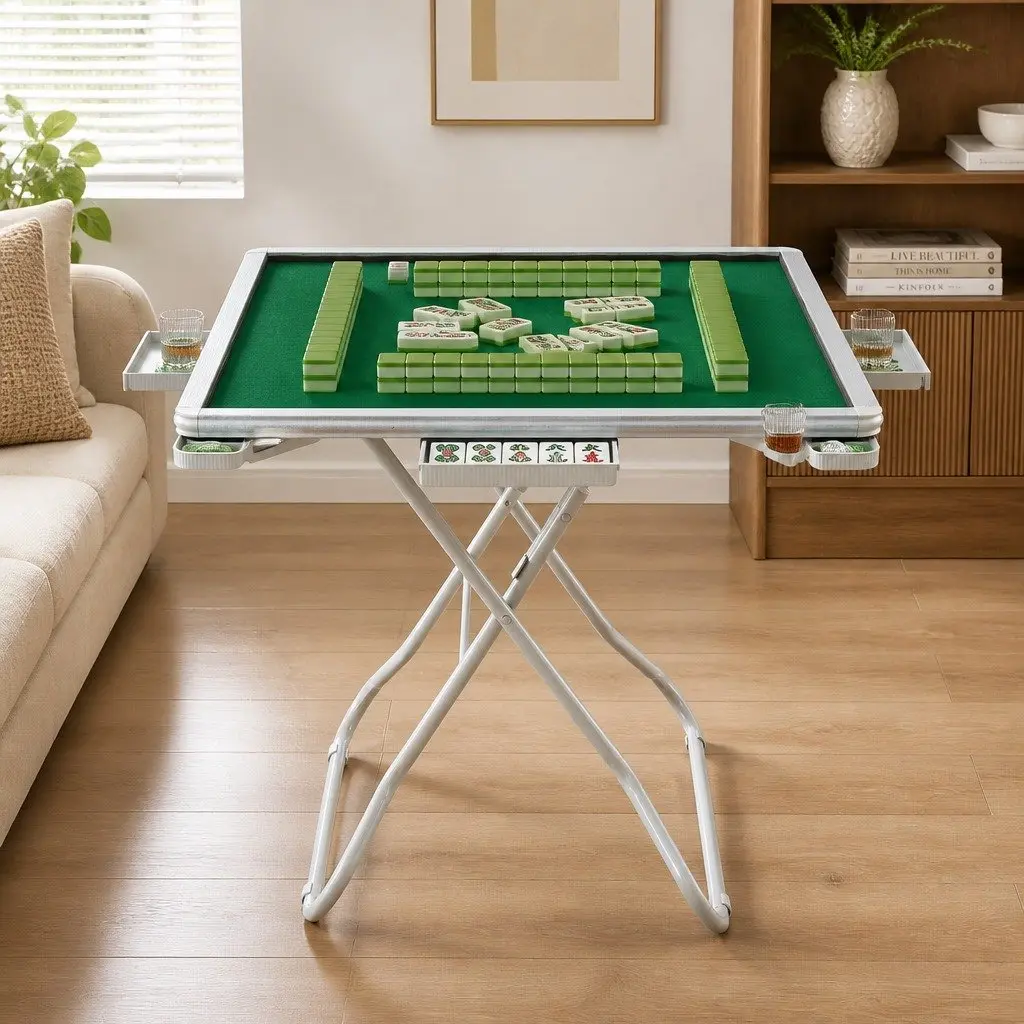 Folding Mahjong Table Game Table Home Storage 88 x 88 cm Green and White