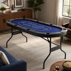 Poker Table Top Folding 8 Player Card Game 183cm Casino Felt Cup Holders