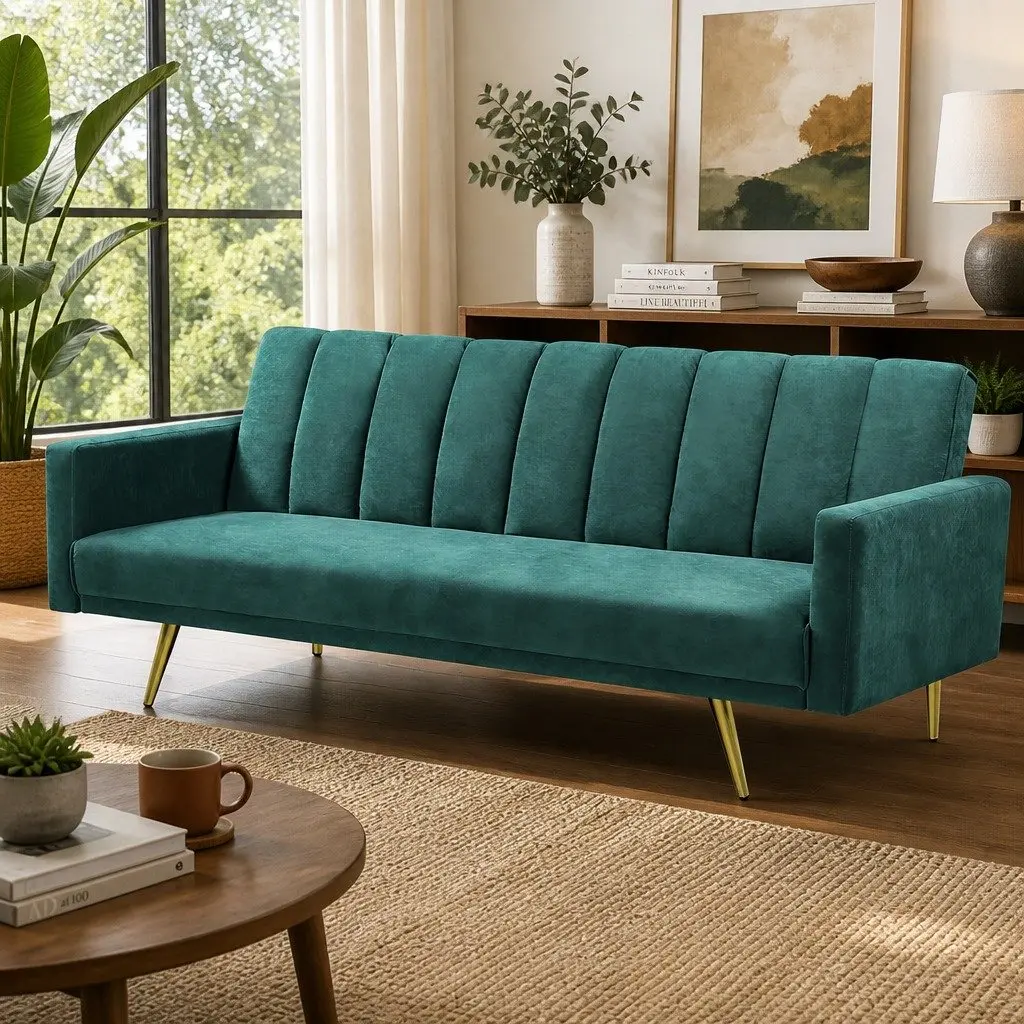 Convertible Sofa Bed Recliner Lounge Sleeper 3 Seater Green