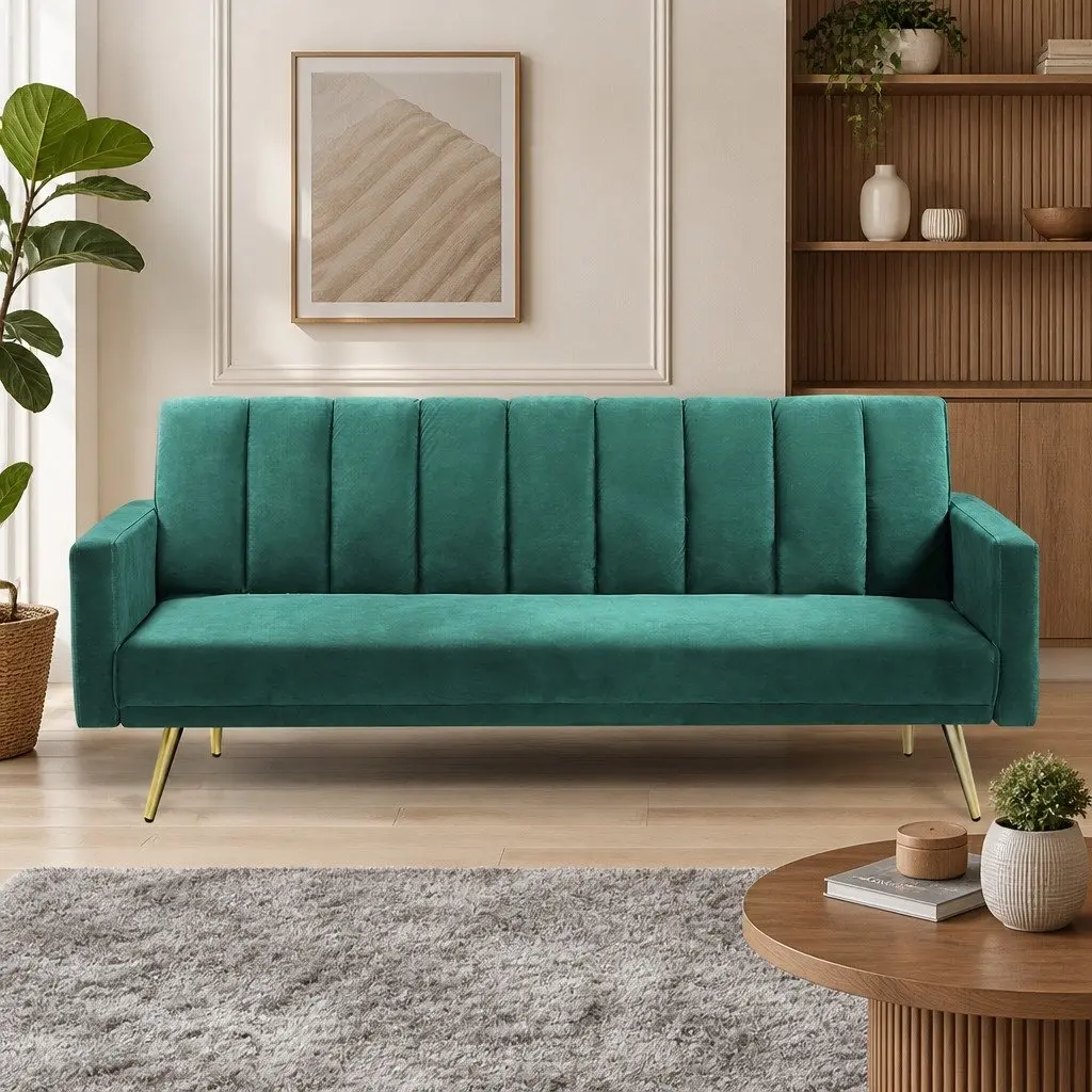 Convertible Sofa Bed Recliner Lounge Sleeper 3 Seater Green