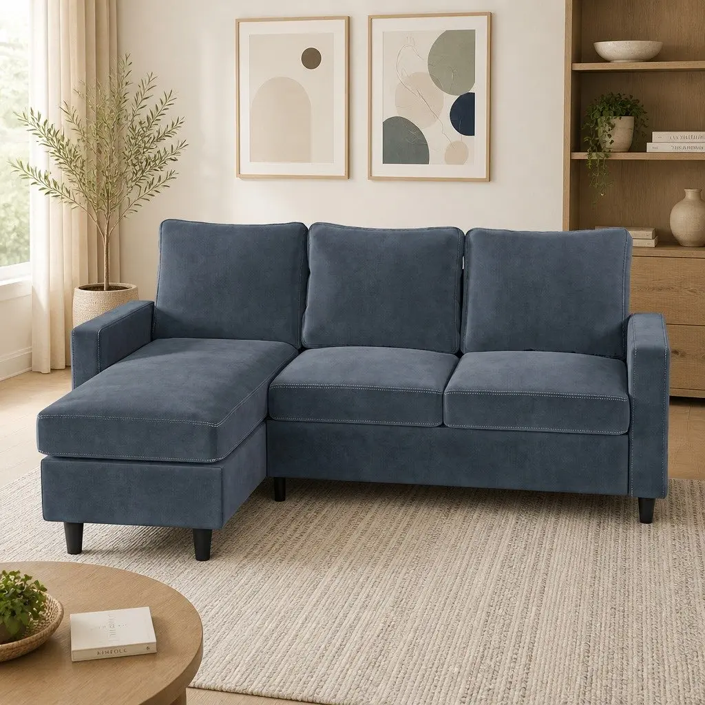 L-Shaped Sectional Sofa Lounge Chaise Set Dark Grey