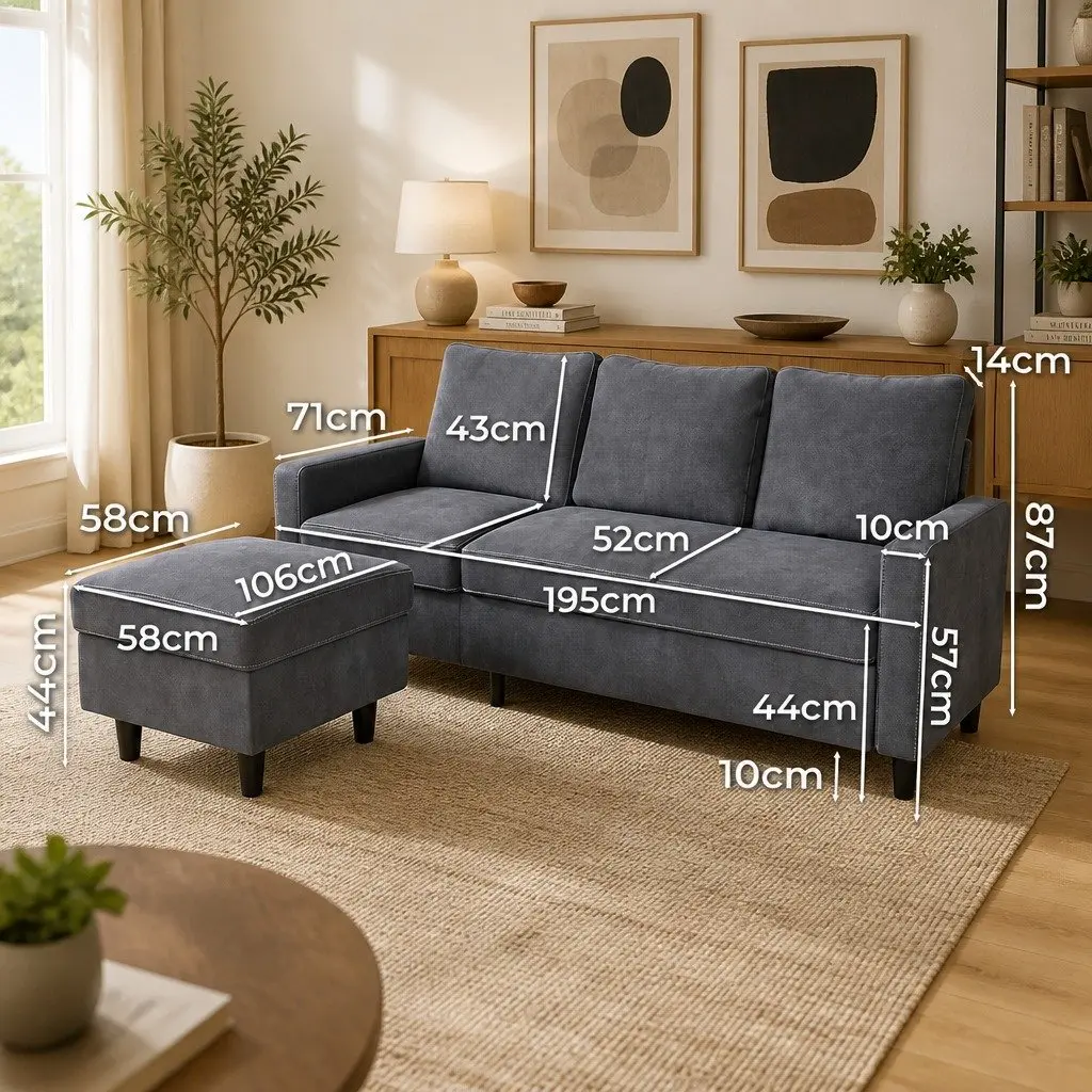 L-Shaped Sectional Sofa Lounge Chaise Set Dark Grey