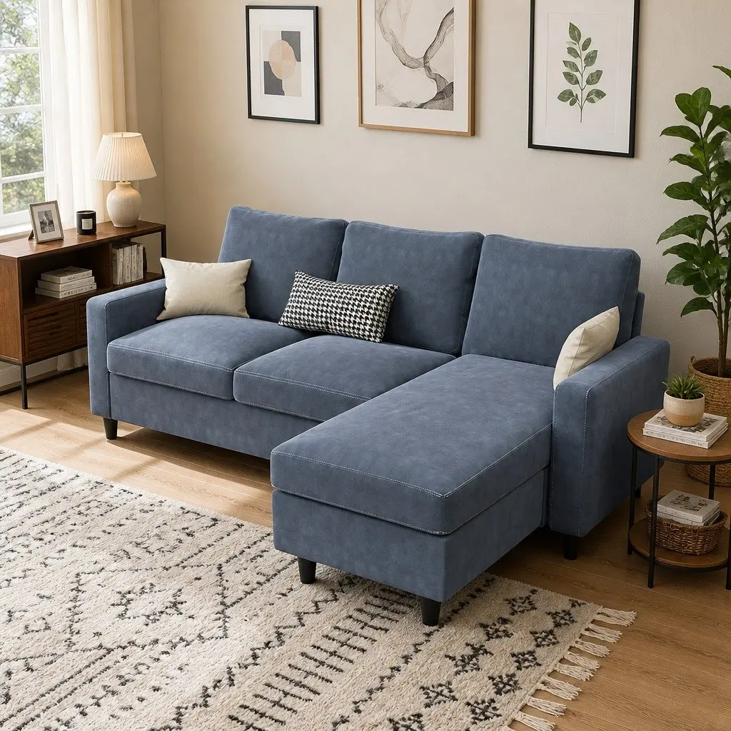 L-Shaped Sectional Sofa Lounge Chaise Set Dark Grey