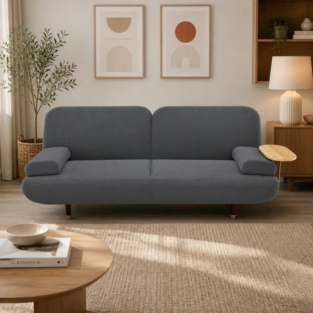 Convertible Sofa Bed 3-Seater Adjustable Backrest USB Charging Side Table Grey