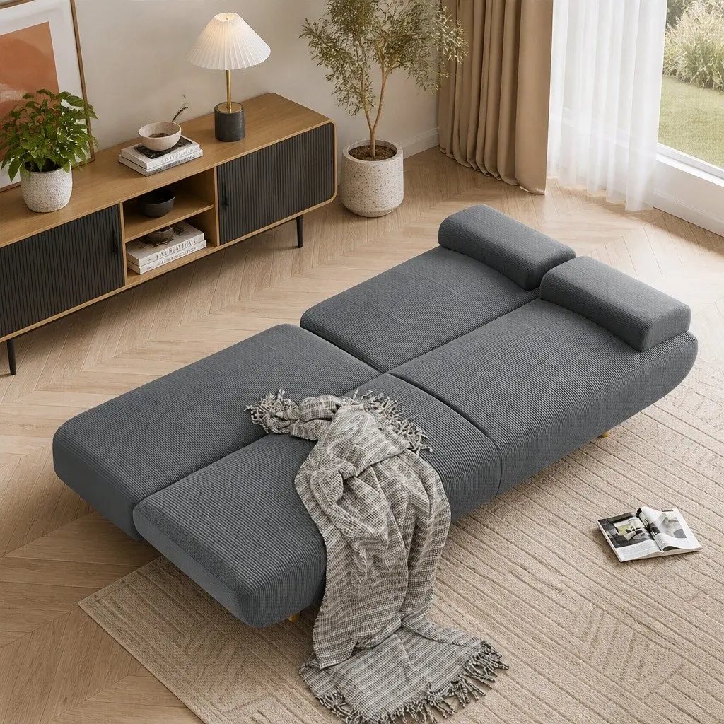 Convertible Sofa Bed 3-Seater Adjustable Backrest USB Charging Side Table Grey