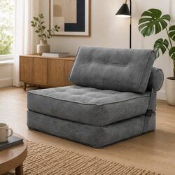 Convertible Sofa Bed Foldable Single Sleeper Compact Living Room Furniture Grey