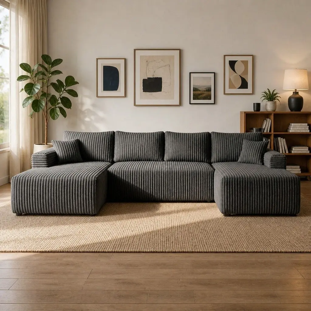 Modular Sectional Sofa Lounge U Shaped Corduroy Cloud Couch Grey Convertible