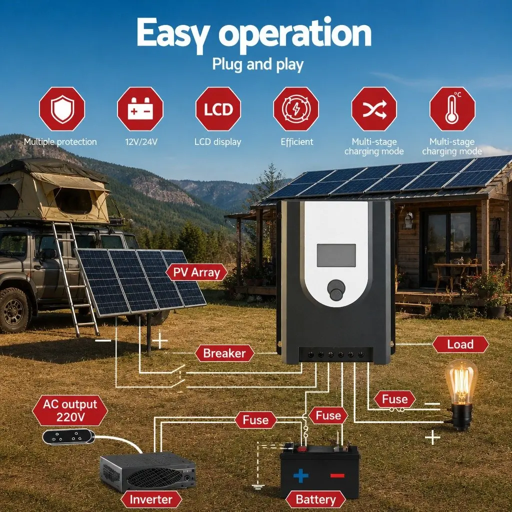MPPT Solar Charge Controller 50A Bluetooth 12V 24V Grey