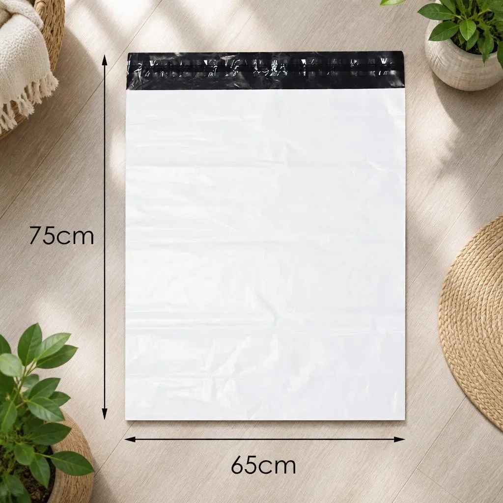 Poly Post Mailer Bags Self Sealing 60x65cm White and Black Puncture Tear Resistant