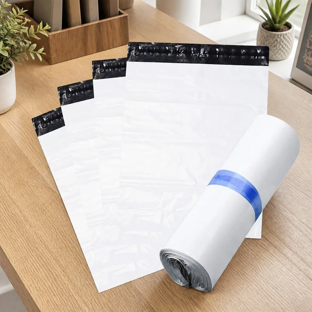 Poly Post Mailer Plastic Satchel Bags Self Sealing 60x65cm White Black