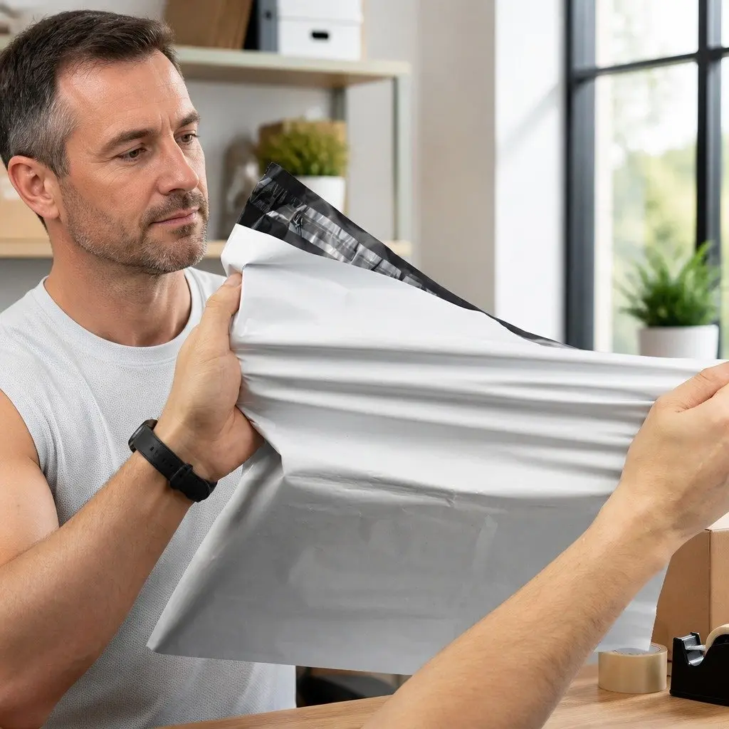 Poly Post Mailer Plastic Satchel Bags Self Sealing 60x65cm White Black