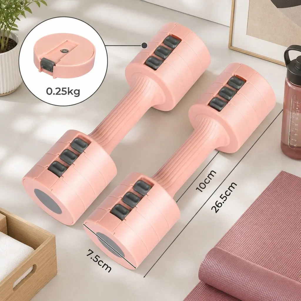 Adjustable Dumbbells Pair Home Gym Weight Training 1kg to 5kg Pink
