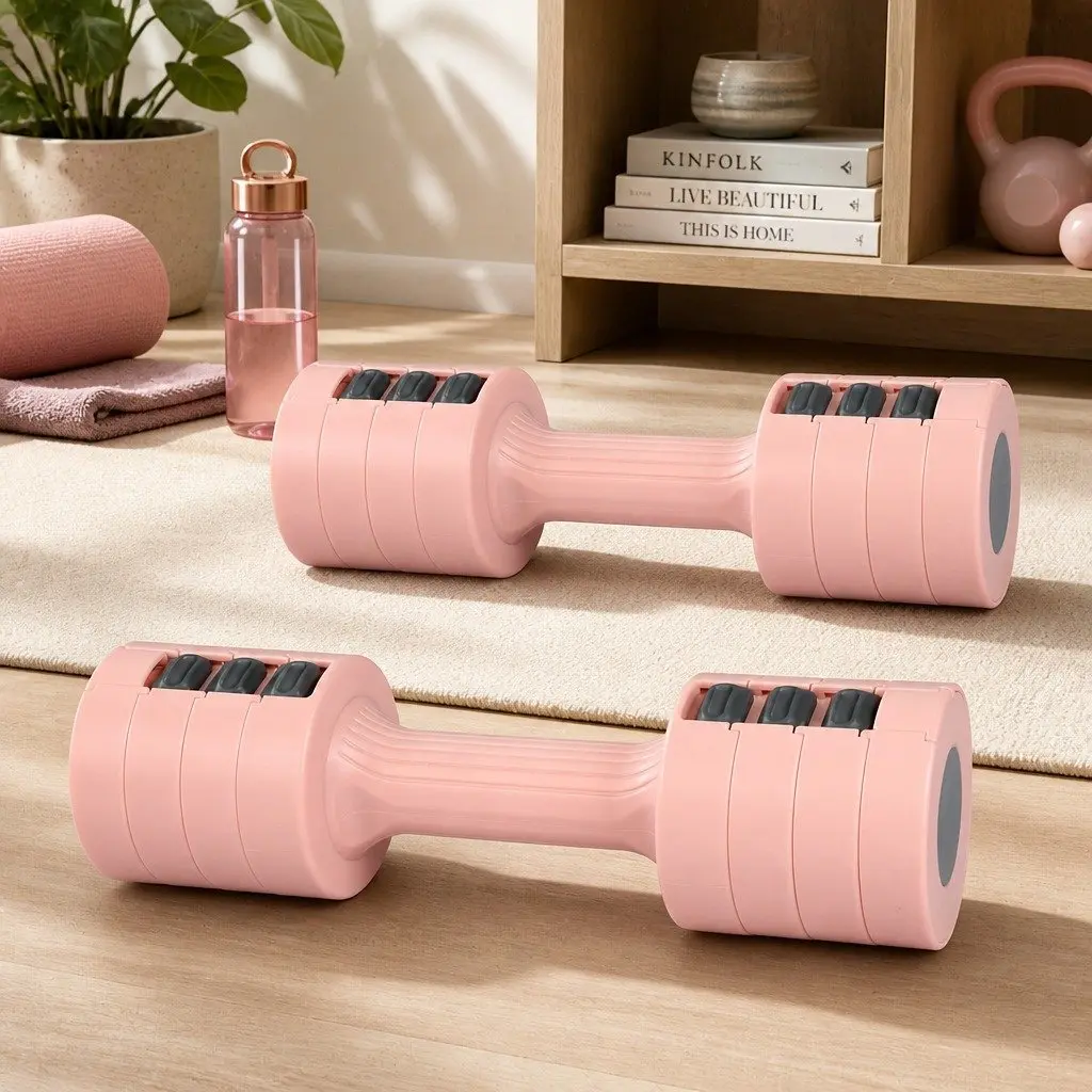 Adjustable Dumbbells Pair Home Gym Weight Training 1kg to 5kg Pink
