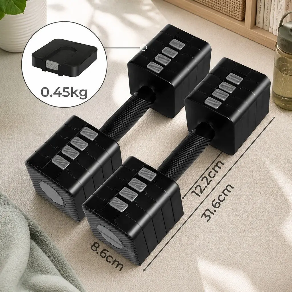 Adjustable Dumbbells Home Gym Weight Training 2.8kg-10kg Black