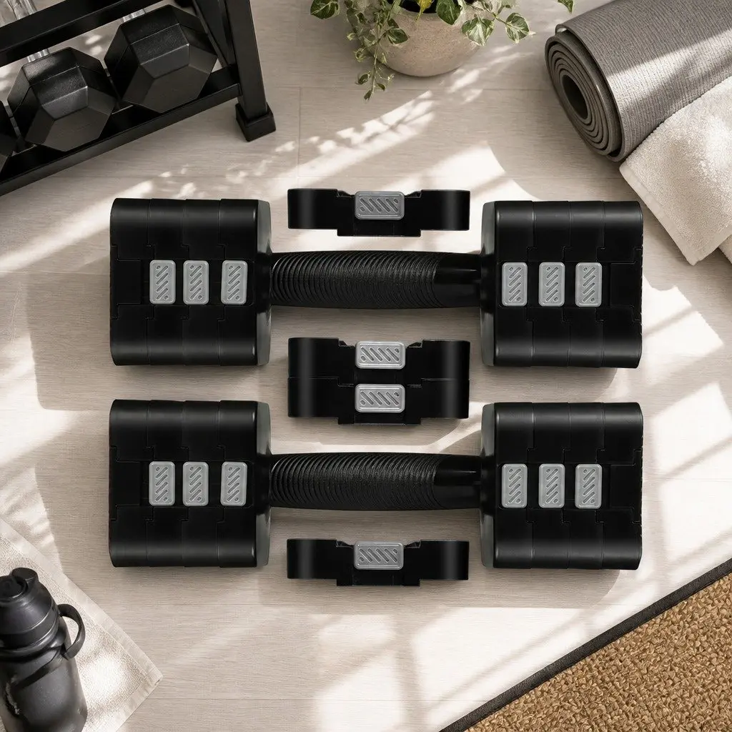 Adjustable Dumbbells Home Gym Weight Training 2.8kg-10kg Black