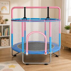 Kids Trampoline 55" Rebounder with Hanging Rings Indoor Outdoor Play Equipment