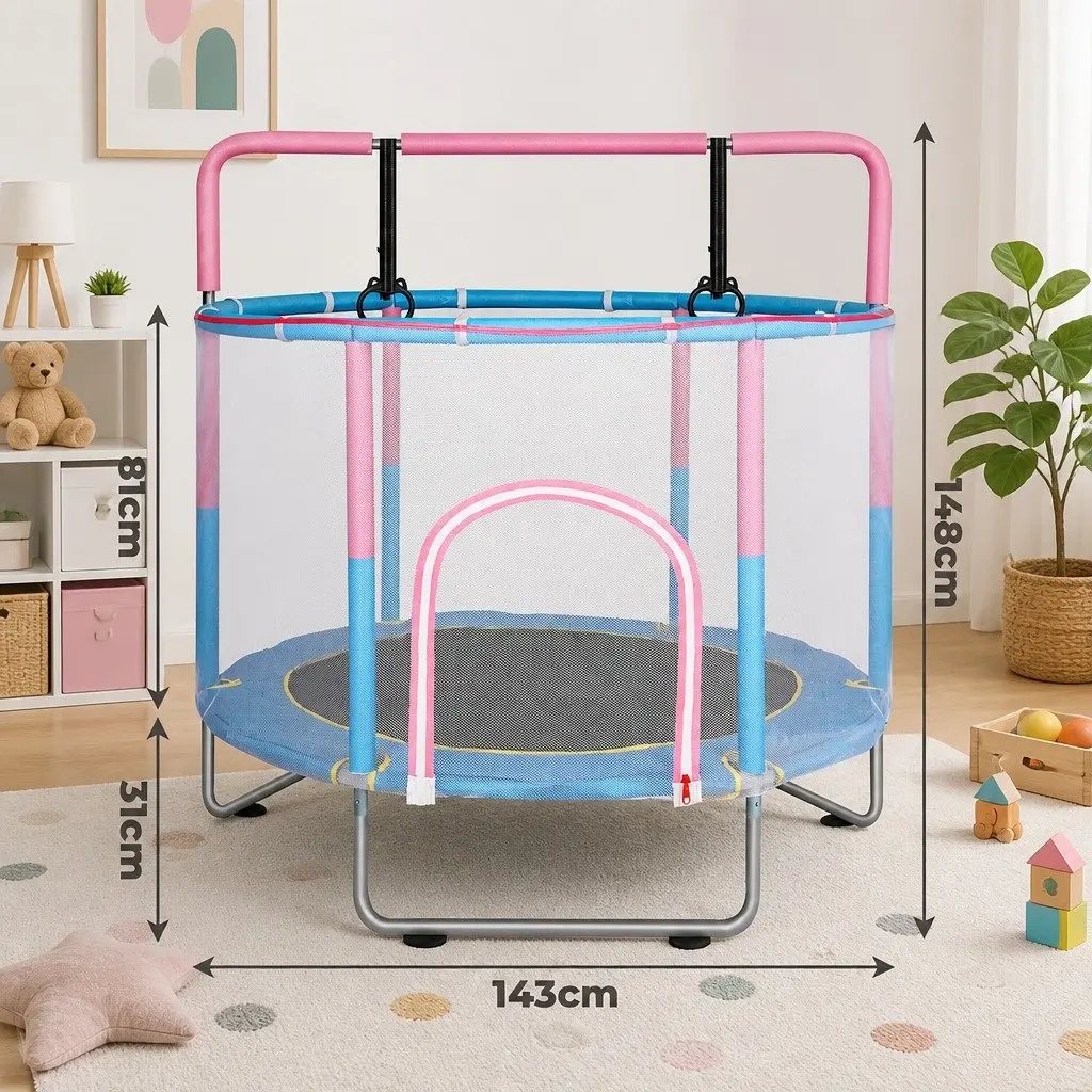Kids Trampoline Rebounder Indoor Outdoor 55 Inch Pink with Hanging Rings