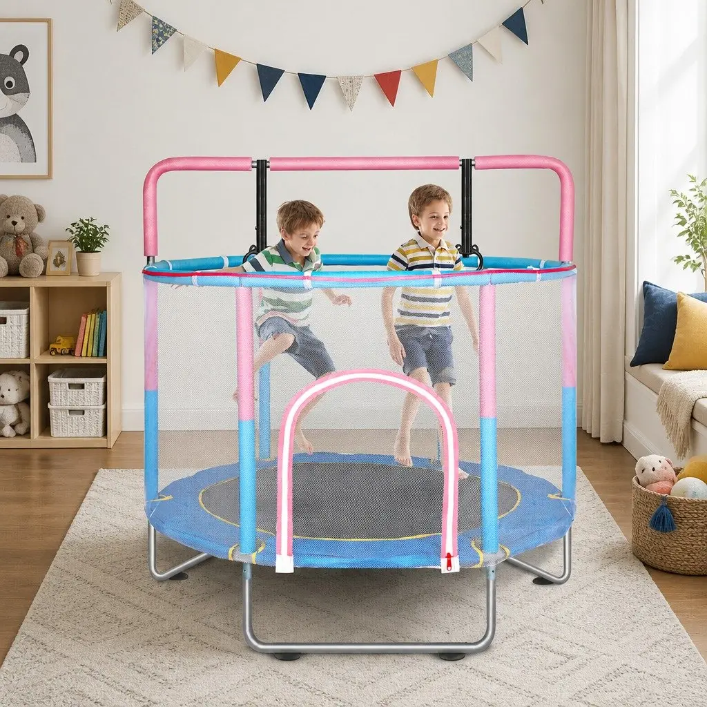 Kids Trampoline Rebounder Indoor Outdoor 55 Inch Pink with Hanging Rings