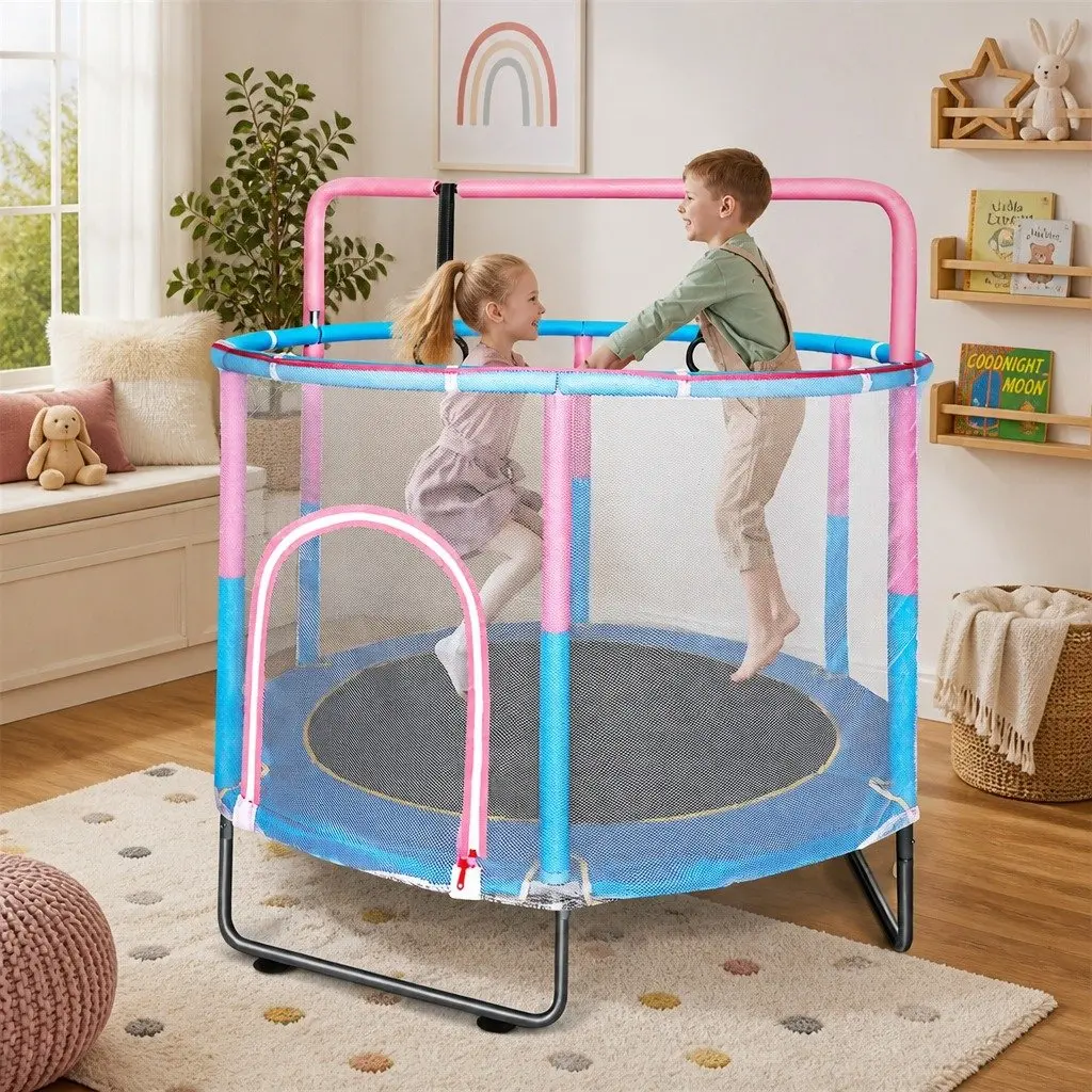 Kids Trampoline Rebounder Indoor Outdoor 55 Inch Pink with Hanging Rings