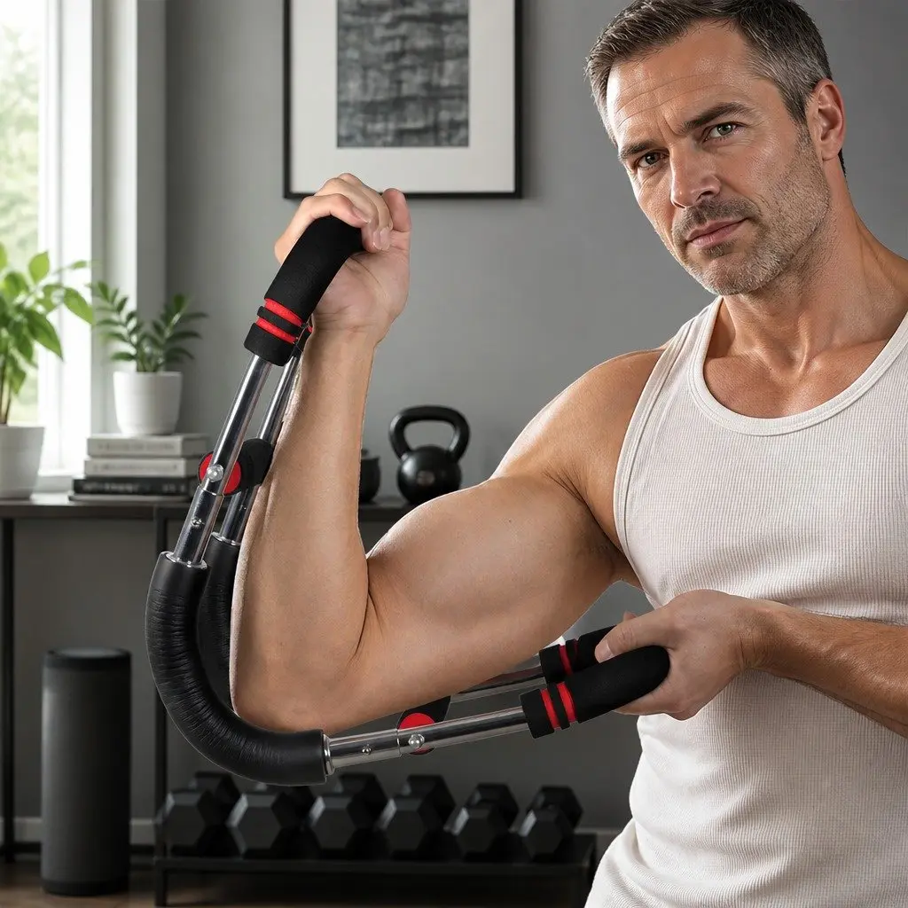Adjustable Arm Trainer Chest Expander Strength Training Bar 66.5cm Black Red
