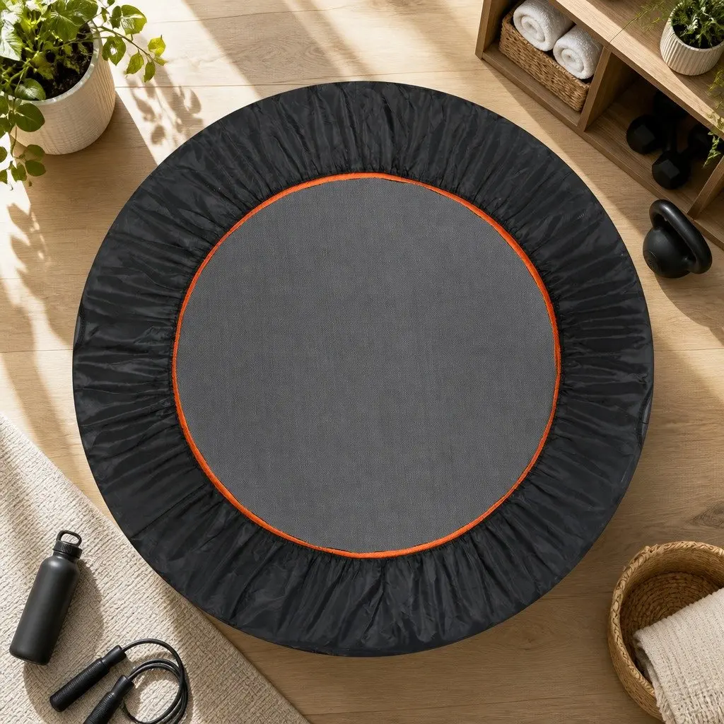 40 Inch Mini Trampoline Round Exercise Rebounder Foldable Home Gym Fitness Black and Orange