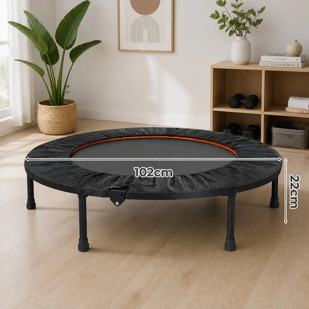 40 Inch Mini Trampoline Round Exercise Rebounder Foldable Home Gym Fitness Black and Orange