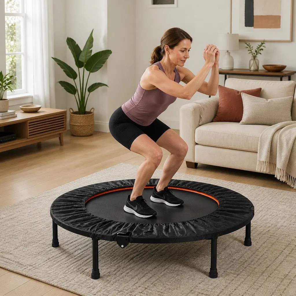 40 Inch Mini Trampoline Round Exercise Rebounder Foldable Home Gym Fitness Black and Orange
