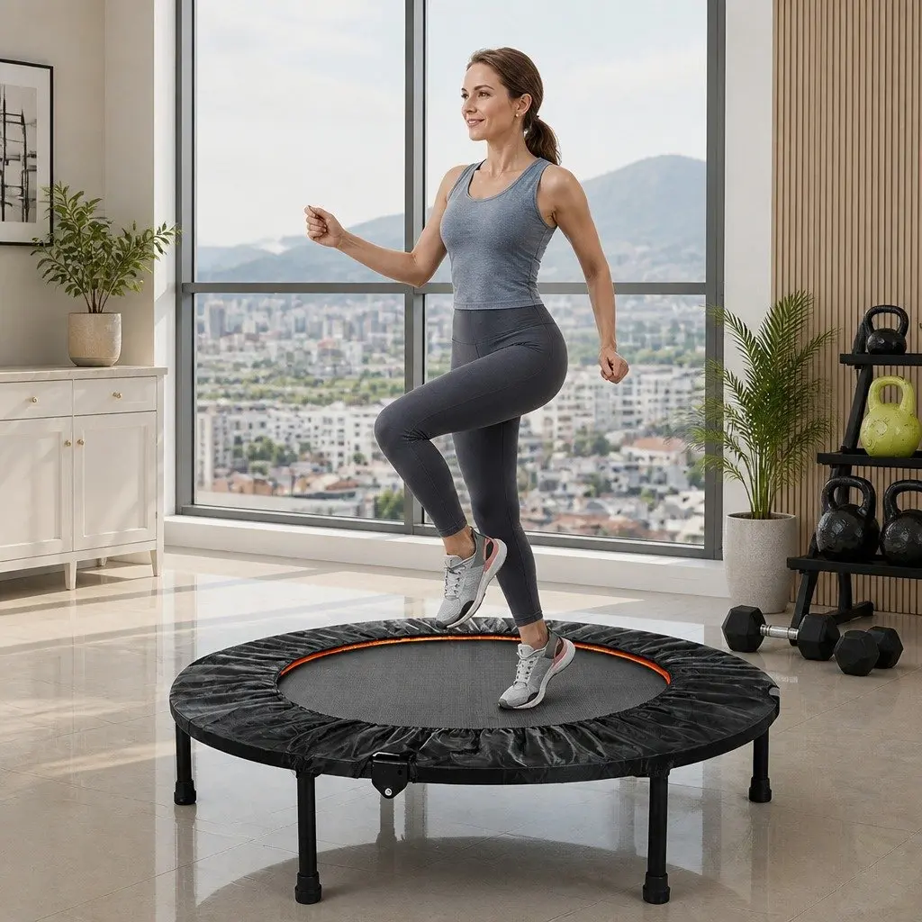 40 Inch Mini Trampoline Round Exercise Rebounder Foldable Home Gym Fitness Black and Orange