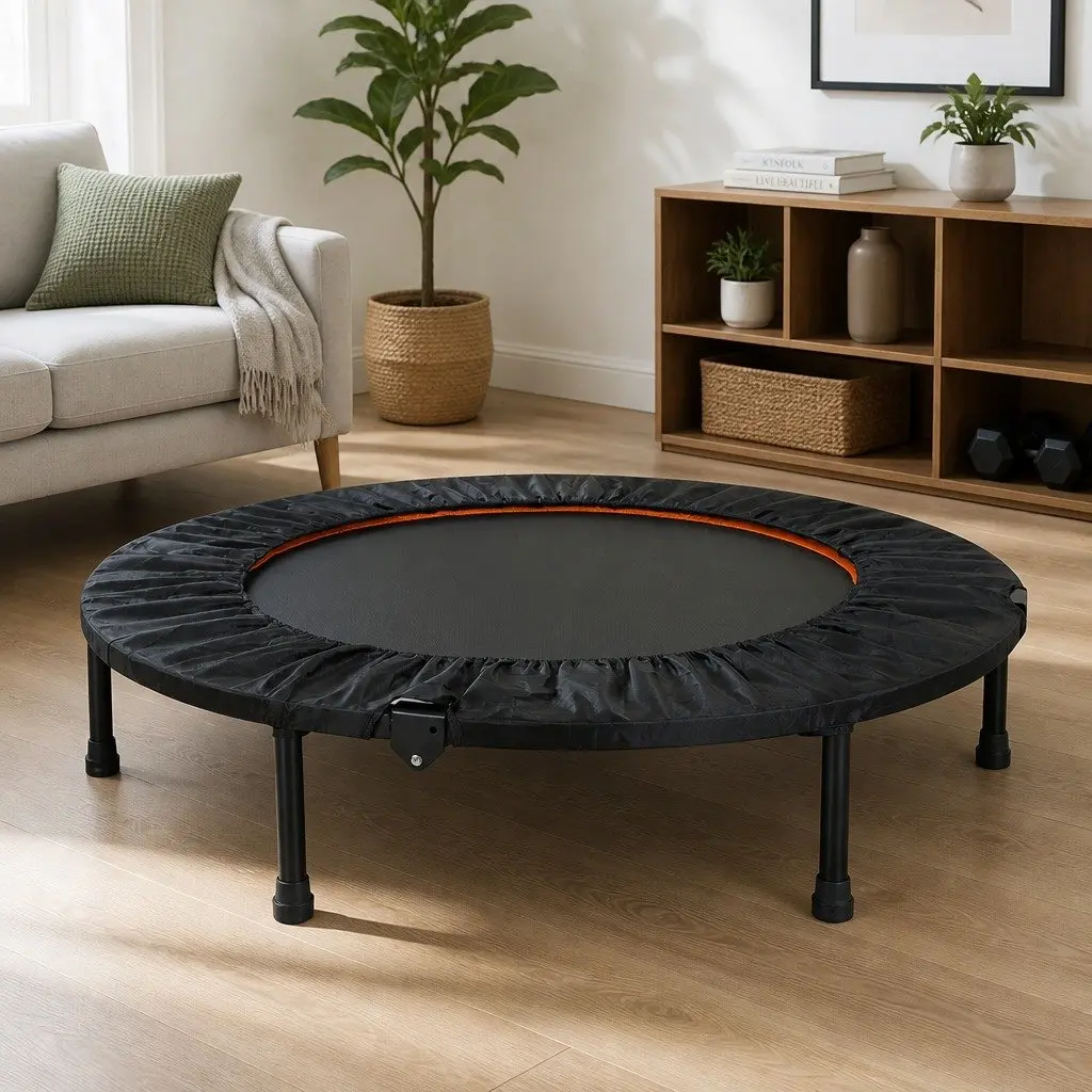 40 Inch Mini Trampoline Round Exercise Rebounder Foldable Home Gym Fitness Black and Orange