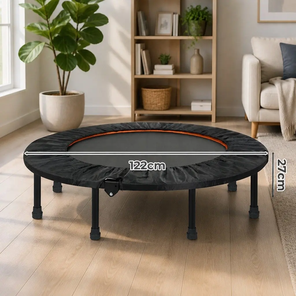 Mini Trampoline 48 Inch Round Exercise Rebounder Foldable Black and Orange