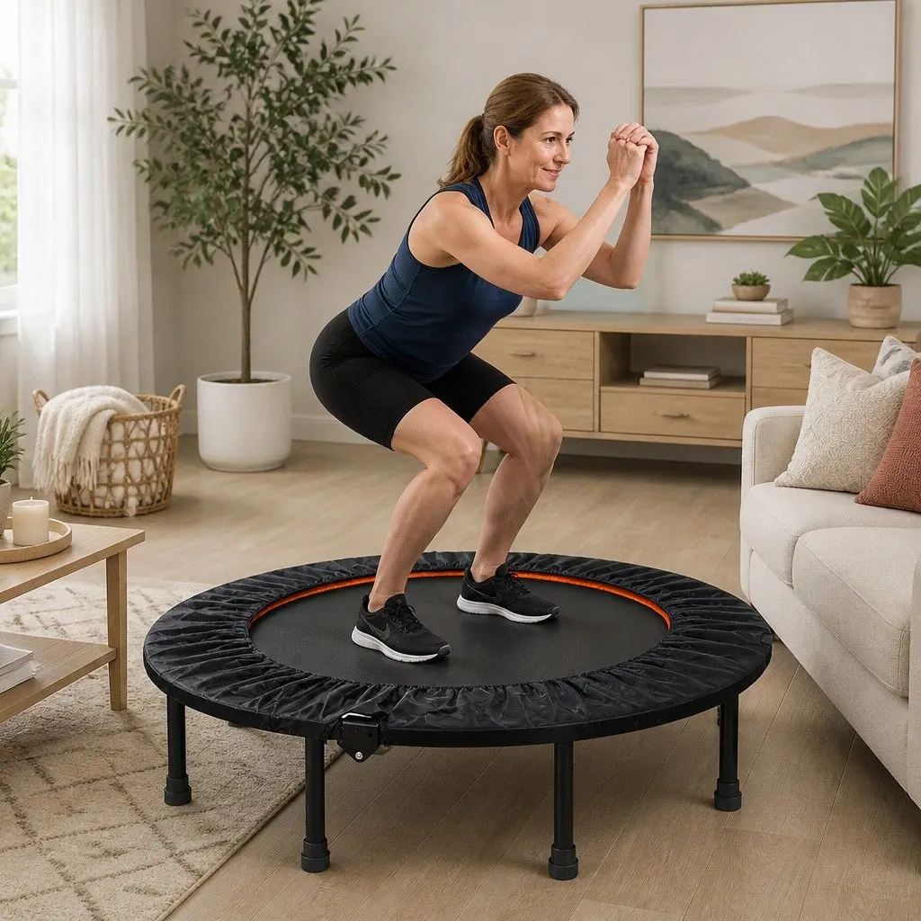Mini Trampoline 48 Inch Round Exercise Rebounder Foldable Black and Orange
