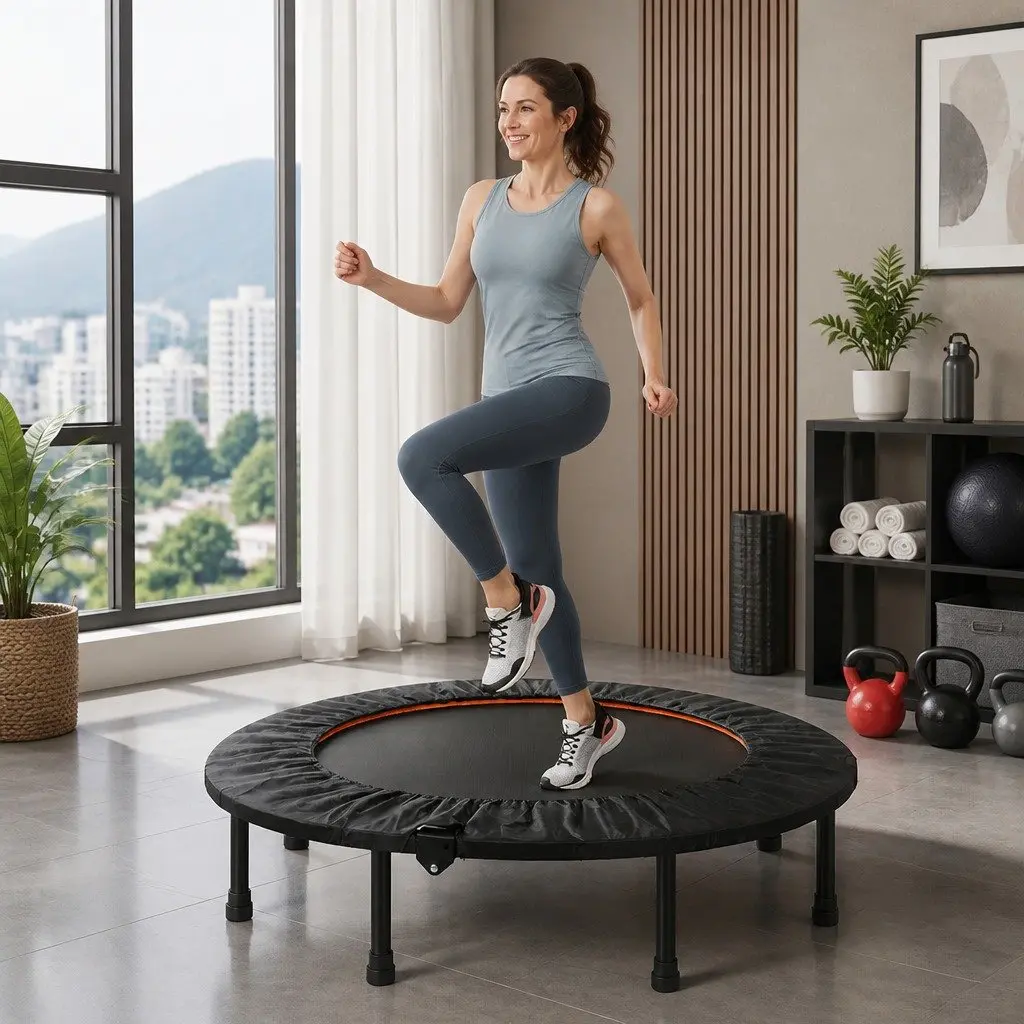 Mini Trampoline 48 Inch Round Exercise Rebounder Foldable Black and Orange