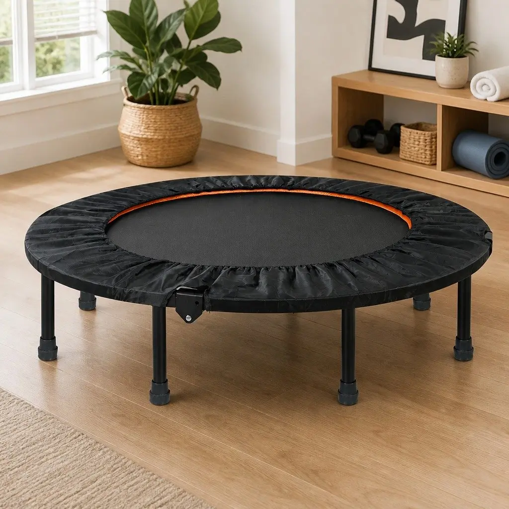 Mini Trampoline 48 Inch Round Exercise Rebounder Foldable Black and Orange