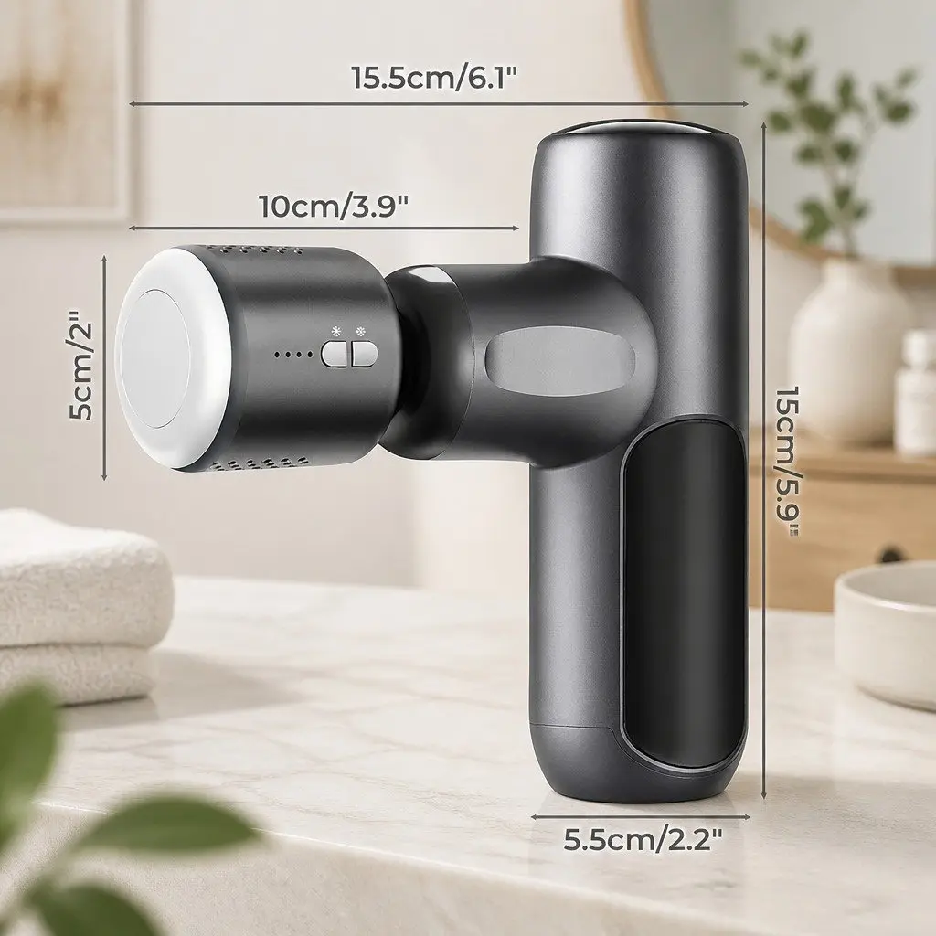 Deep Tissue Massage Gun Heat Cold Therapy 5 Heads Wireless Percussion Muscle Recovery Black