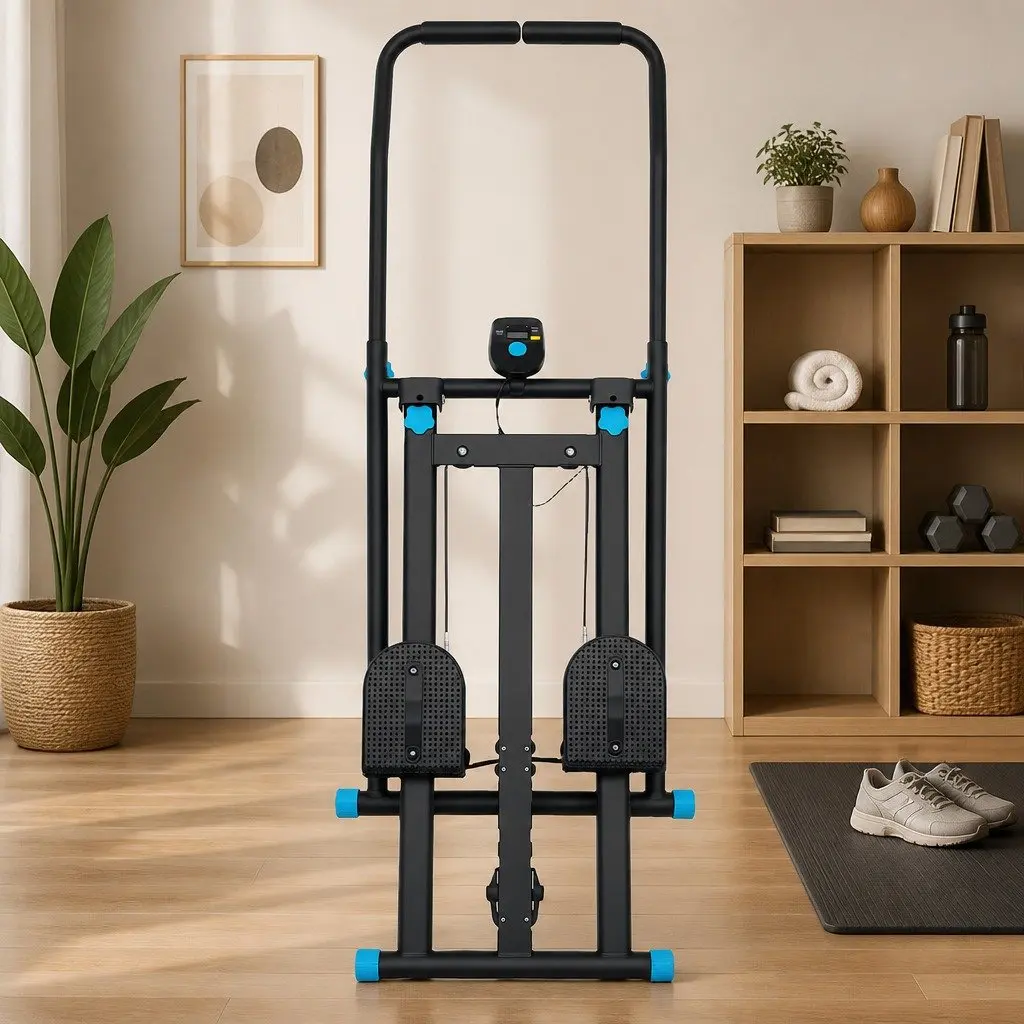 Folding Stepper Machine Adjustable Height Resistance Home Gym Full Body Workout Black